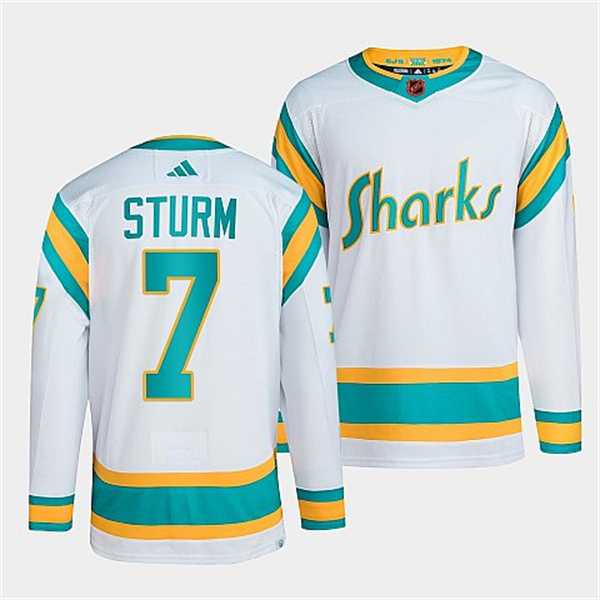 Mens San Jose Sharks #7 Nico Sturm White 2022 Reverse Retro Stitched Jersey Dzhi->san jose sharks->NHL Jersey